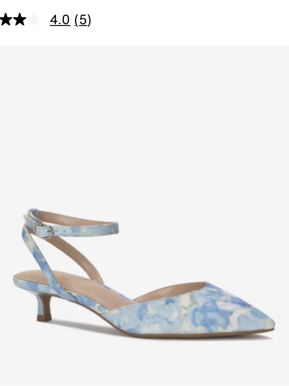 Kelly & Katie Color Blue/White Floral Print  Slingback Kitten Heel